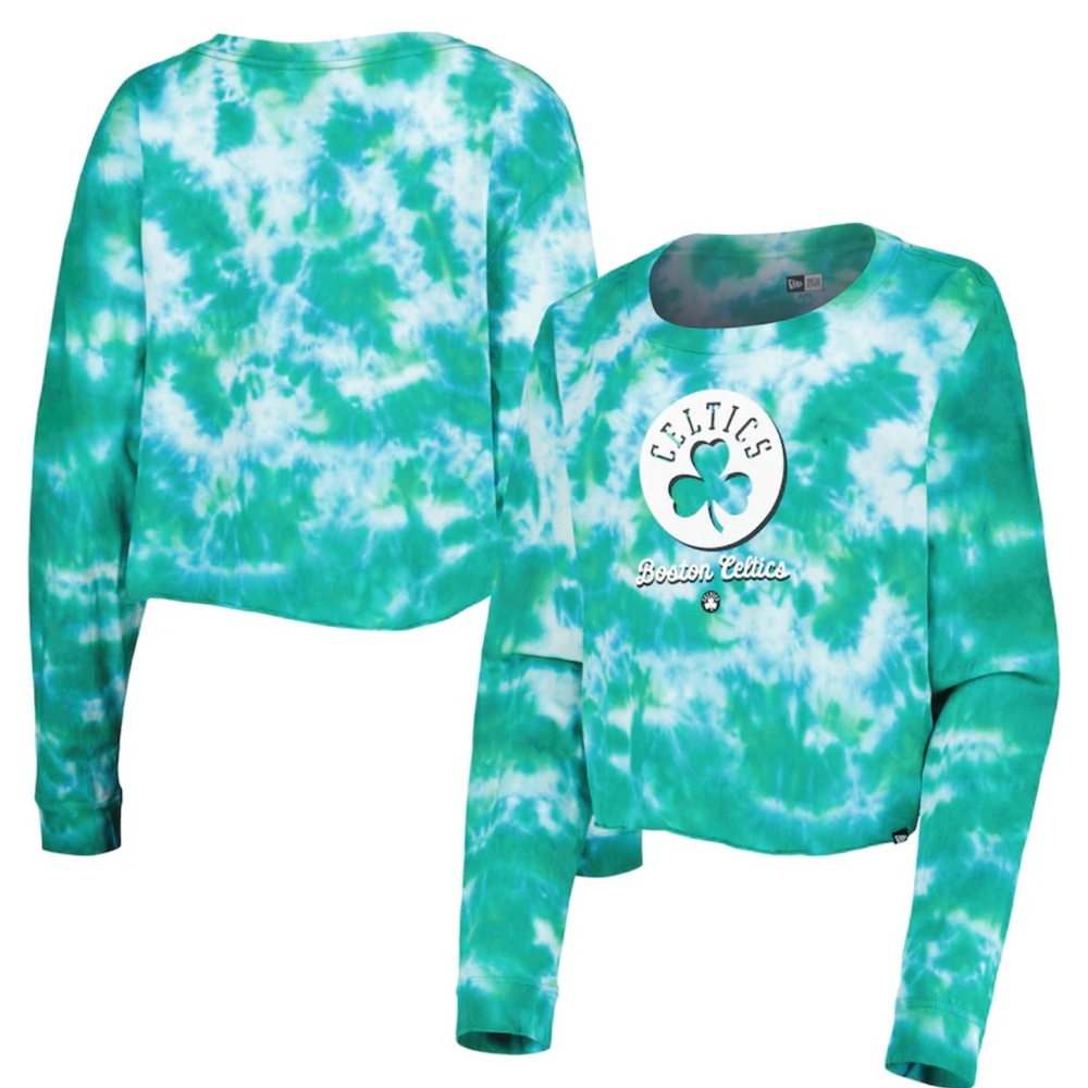 NWT Boston Celtics New Era Tie Dye Cropped Long Sleeve T-Shirt - Kelly Green XL
